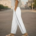 thumbnail image 2 of felwors Women's Linen Capri Pants with Drawstring Petite Summer Beachwear Lightweight Elastic Waist Pants White, XL, 2 of 8