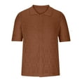 thumbnail image 4 of ZQUUVOU Men's Knit Short Sleeve Casual Fashion Solid Color Short Sleeve Turndown Collar Blouse Shirt B-Brown, 4 of 5