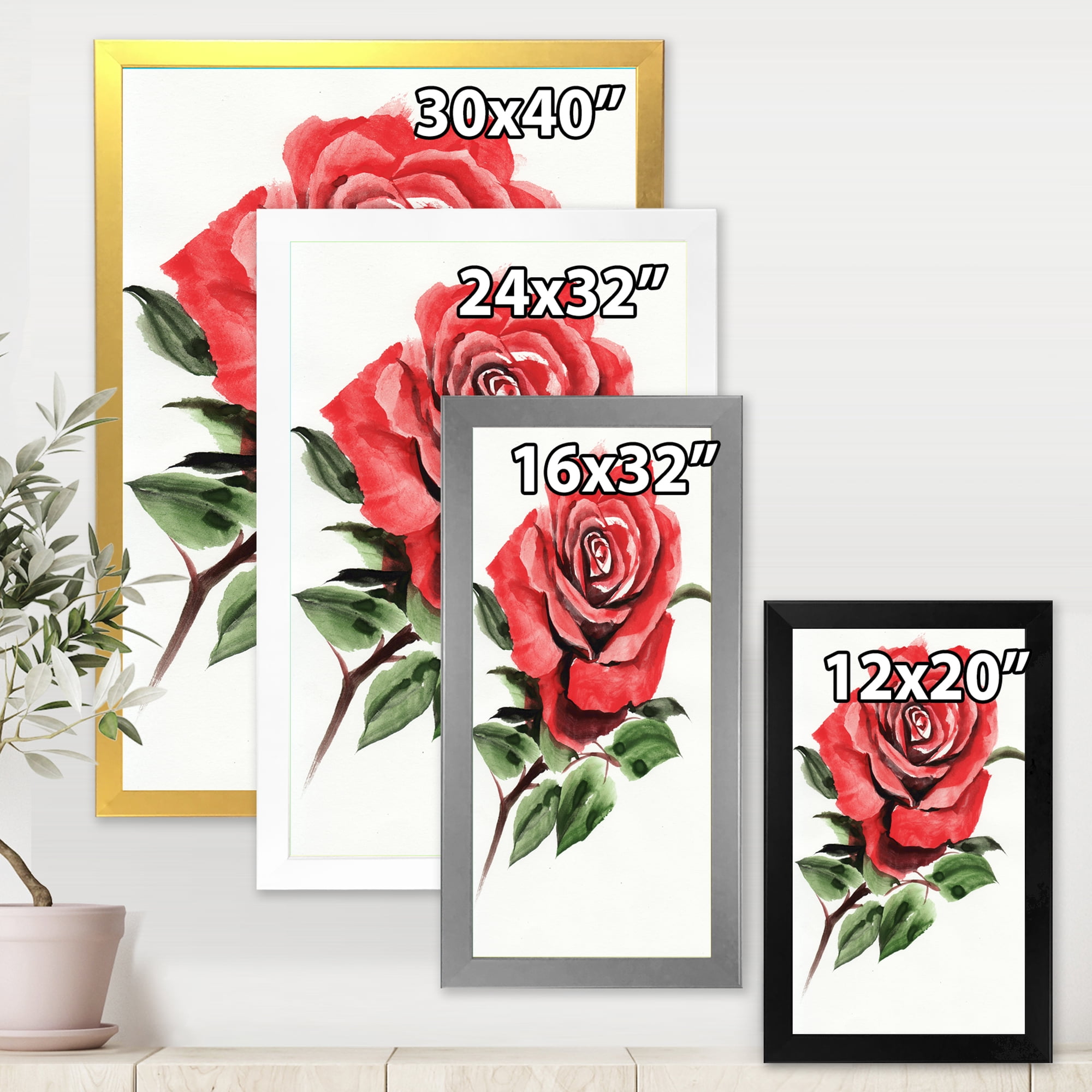 Designart 'Ancient Red Rose Flower III' Traditional Framed Art Print