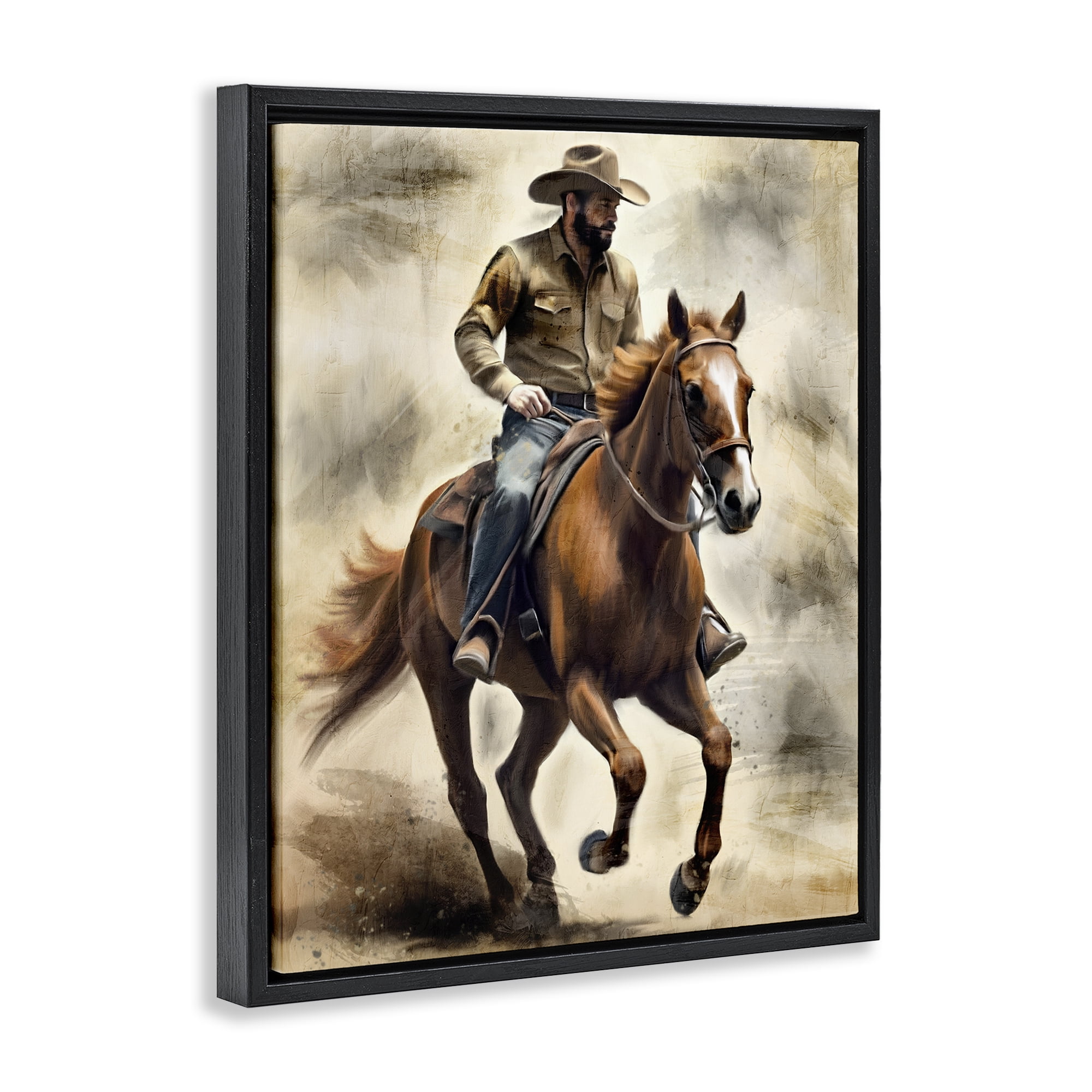 Stupell Industries Gallop Horse & Cowboy Black Framed Floater Canvas Wall Art, design by Kim Allen