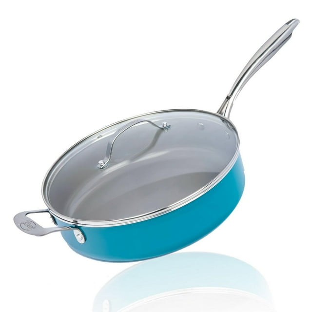 Gotham Steel 5.5 Qt Jumbo Cooker with Lid – Ocean Blue Nonstick Aluminum Deep Sauté Pan, Skillet & Frying Pan