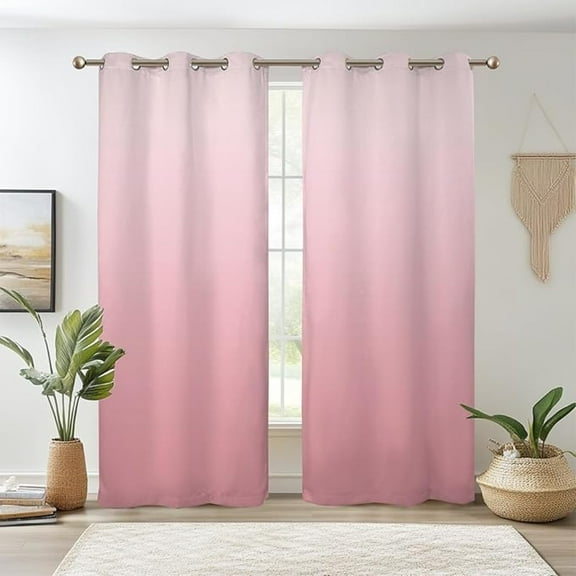 Pink Ombre Blackout Curtains, Gradient Color Thermal Insulated Window Curtain For Living Room, Polyester Grommet Top Window Drapes For Bedroom 53"W x 84"L (Pack of 2)