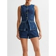 thumbnail image 4 of Women's Denim 2 Piece Set Casual Business Sleeveless Jean Blazer Vest Tops and Shorts Outfit Tracksuits, 4 of 6