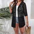 thumbnail image 5 of WTOBBY Women's Cardigan Sweater with Long Sleeve and V-Neck, Casual Lightweight Button Down Top for Fall, Elegant Lace Detail Open Front,Black 2XL, 5 of 5