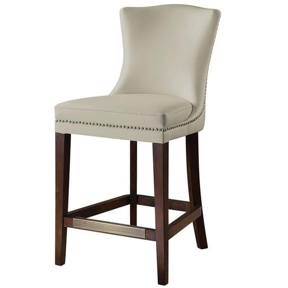 Bowery Hill 26" Faux Leather Counter Stool in Cream and Walnut