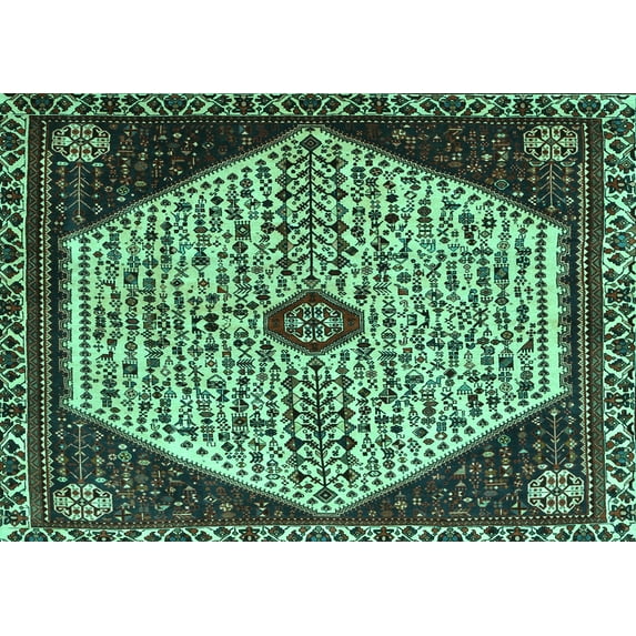 Ahgly Company Machine Washable Indoor Rectangle Persian Turquoise Blue Traditional Area Rugs, 8' x 12'