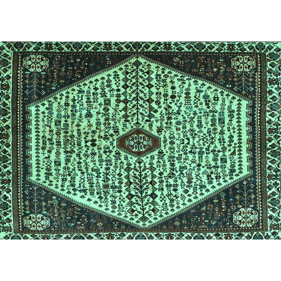 Ahgly Company Machine Washable Indoor Rectangle Persian Turquoise Blue Traditional Area Rugs, 5' x 7'