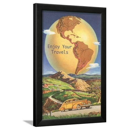 Enjoy Your Travels, Globe with Americas Framed Print Wall Art By Found Image