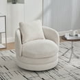 thumbnail image 2 of Jopath Swivel Accent Chair with Pillow,360° Round Barrel Chair,Chenille Upholstered Armchair Single Club Sofa Chair for Living Room,Bedroom, Reading Room, Balcony, Lounge,Beige, 2 of 10