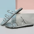 thumbnail image 5 of JeashCHAT Strappy Flat Sandals for Women, Open Toe Slide Sandals for Summer Beach Holiday Outdoor (Silver), 5 of 8