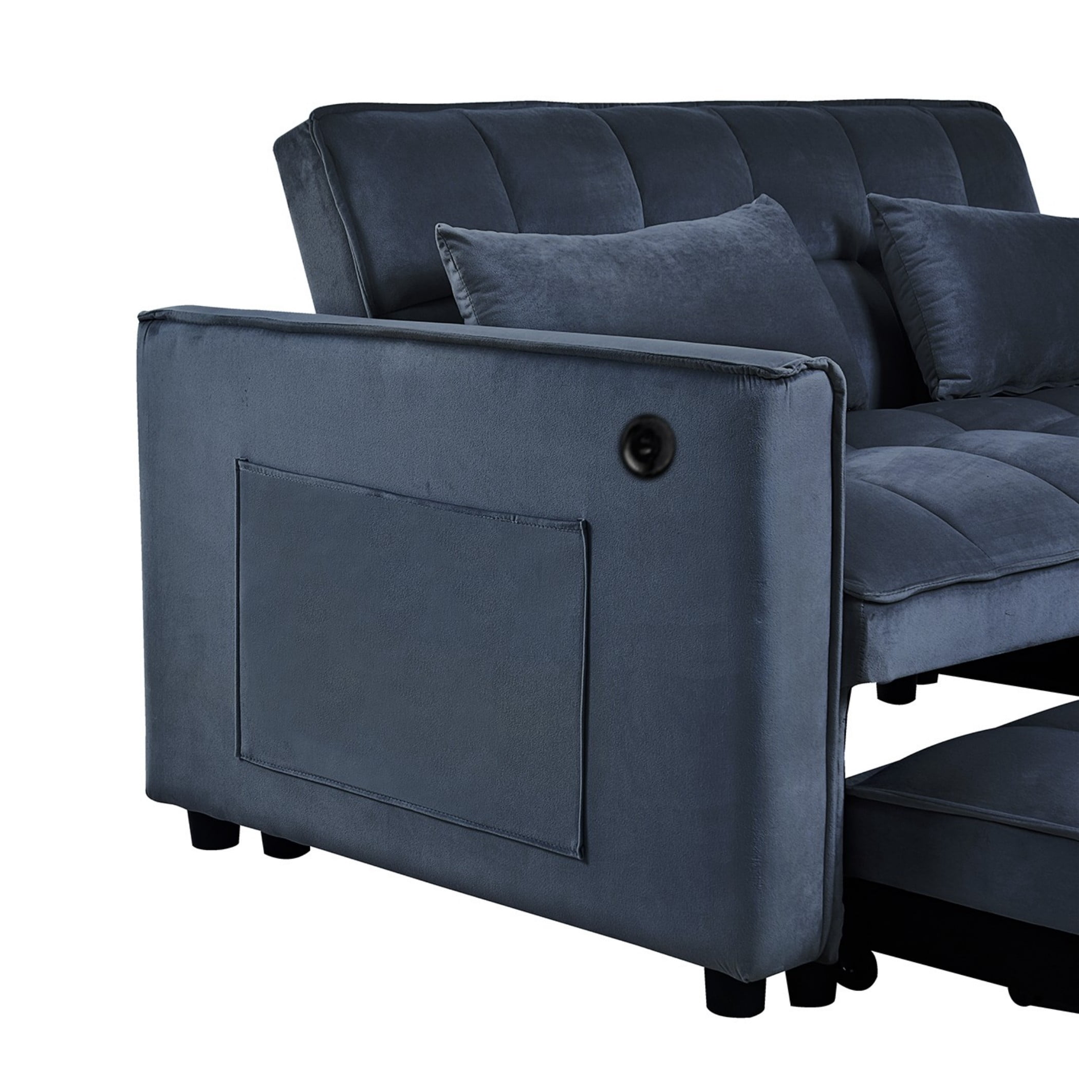 BSHTI 3 in 1 Convertible Pull-Out Loveseat Sofa Bed with 3-Level Adjustable Backrest – Velvet Tufted Sleeper Chair with Side Pockets for Small Spaces, Apartment, Office,Black