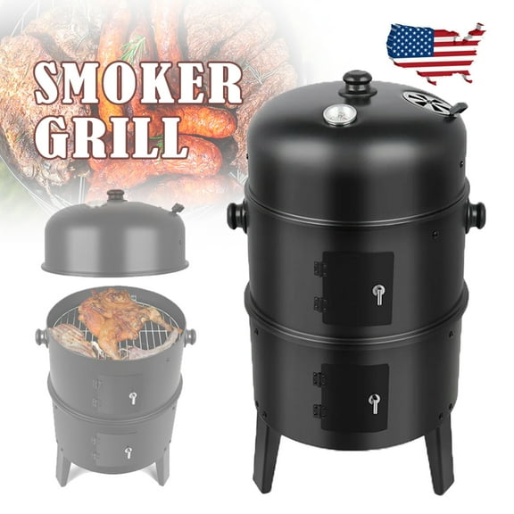 Linsen-outdoors Stainless Steel Vertical Charcoal BBQ Smoker: Versatile 3-in-1 Grill for Smoking, Roasting, and Barbecuing in Your Backyard or Outdoors