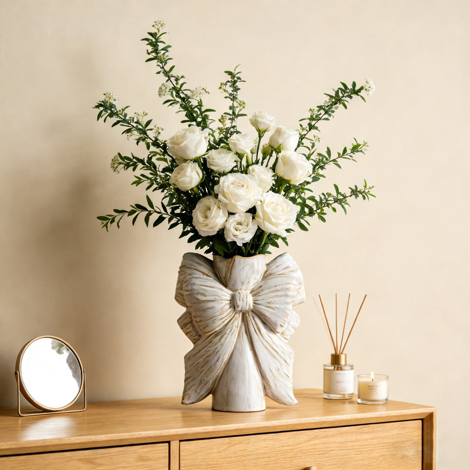 XIANGerQVQ Home Decor Ceramic Vase Ornament Dry Flowers Plants And Pampas For Coffee Or Dining Tables Office Desks Or Shelves