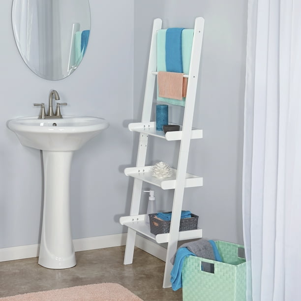 RiverRidge 3Tier Ladder Shelf with Towel Rack, White