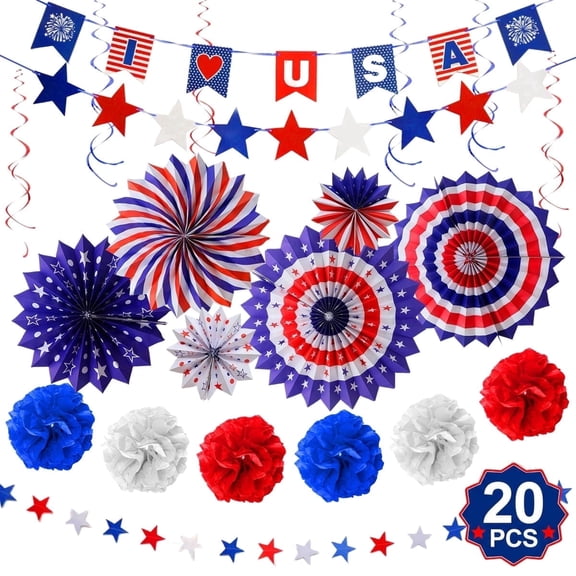 4th of July Decorations Patriotic Party Set - I LOVE USA Banner,Independence Day Fourth of July American Party Supplies for Office Home Party Supplies,20 Pcs