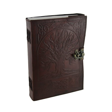 Antique Leather Journals - Large Embossed Leather Celtic Tree Of Life 184 Leaf Diary Journal with Clasp