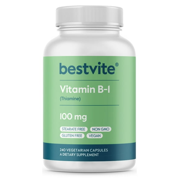 BESTVITE Vitamin B-1 100mg (240 Vegetarian Capsules) - No Stearates - No Dicalcium Phosphate - Vegan - Non GMO - Gluten Free