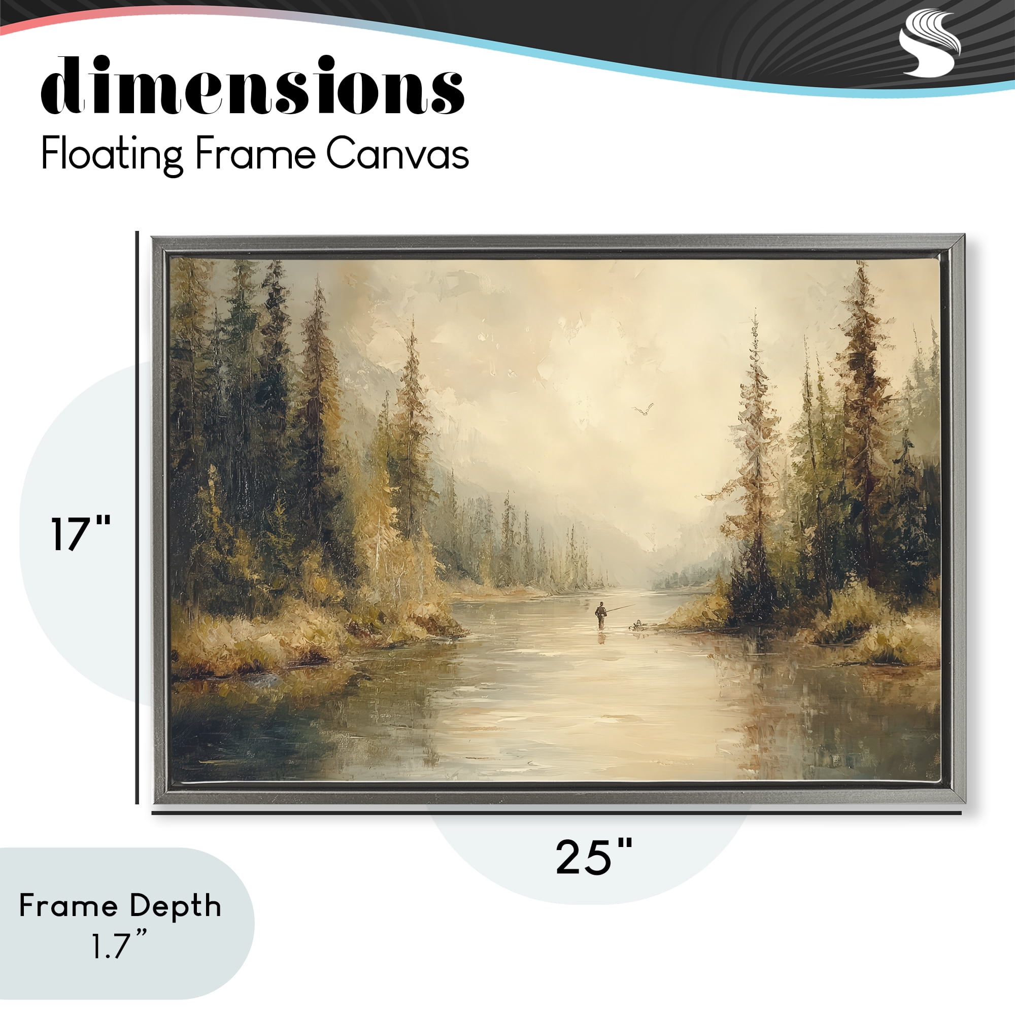 Stupell Industries Fly Fisher at Misty River Gray Framed Floater Canvas Wall Art, design by Petal Prints Design