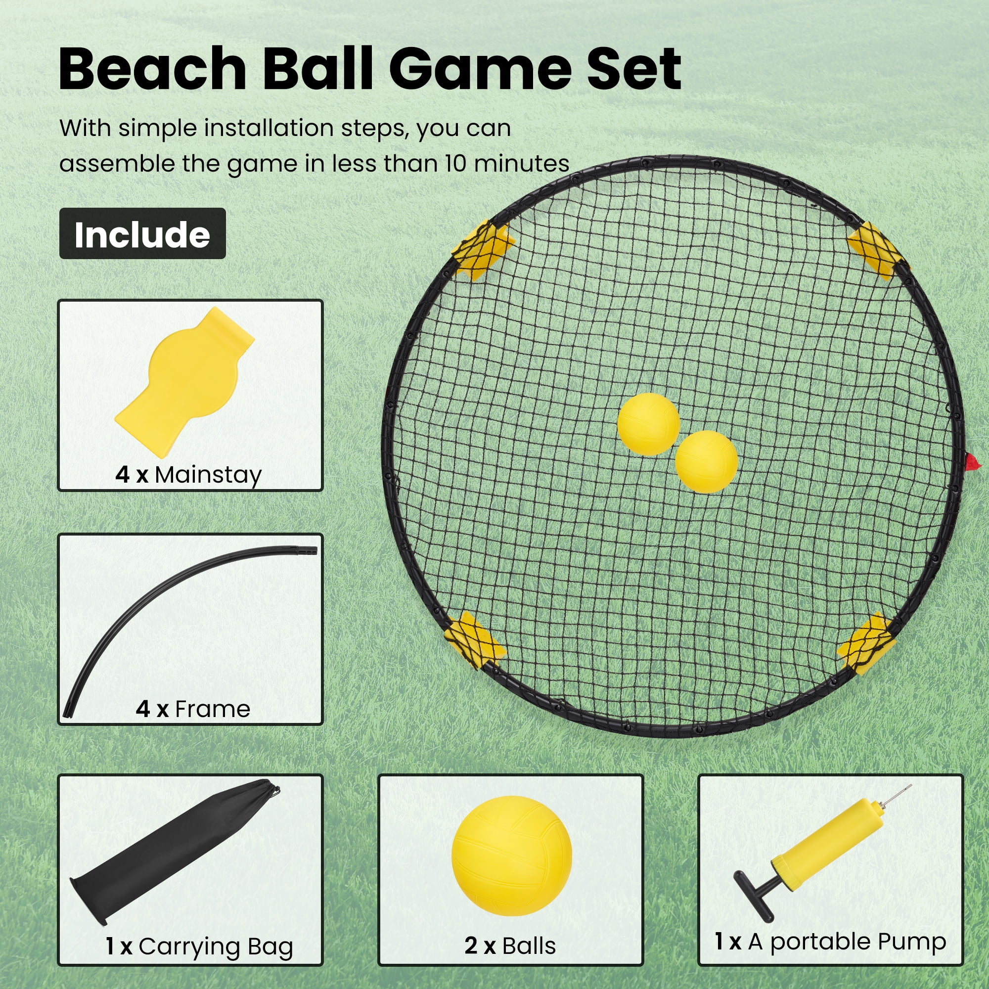 Naipo Outdoor Beach Ball Game set with 2 Balls and Net，Carrying Bag and Rules Roundnet Game Set for Adults and Family Perfect for Beach, Yard, Lawn, Backyard, and Park