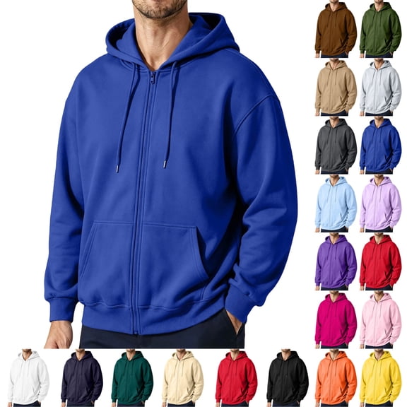 UDAUDU Mens Cotton Hooded Zip Up Jacket Fashion Casual Long Sleeve Hoodies Drawstring with Pockets Pullover Sweatshirt for Men Royal Blue L