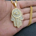 thumbnail image 3 of Hip Hop Turkish Evil Eye Hamsa Hand of Fatima Pendant 14K Yellow Gold Chain Iced Out Tennis Necklace Hip Hop Jewelry, 3 of 6