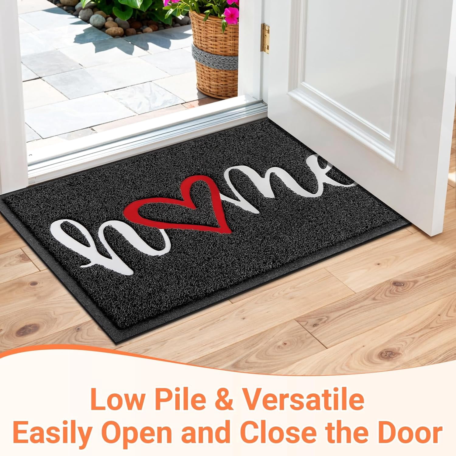 Door Mat Home Welcome Mats Outdoor and Indoor, Heavy-Duty Low-Profile Non-Slip Front Welcome Mat for Home Entrance, Outside Entry, Yard, Floor, Patio (30''x17.5'', Black)