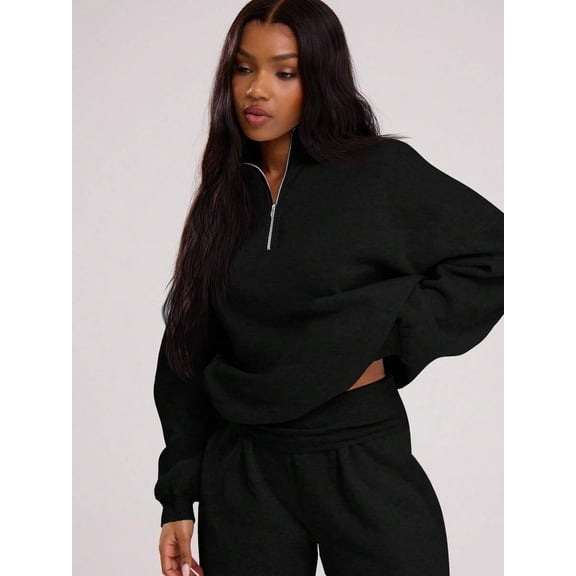 Women's Quarter Zip Oversized Sweatshirt Long Sleeve Pullover Top