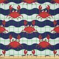 thumbnail image 2 of Ambesonne Nautical Fabric by the Yard Microfiber, Crabs on Striped, 3 Yards, Red and Navy Blue, 2 of 2