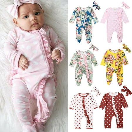 

Neugeborenes Baby Mädchen Floral Dot Kleidung Strampler Overall Body Outfit