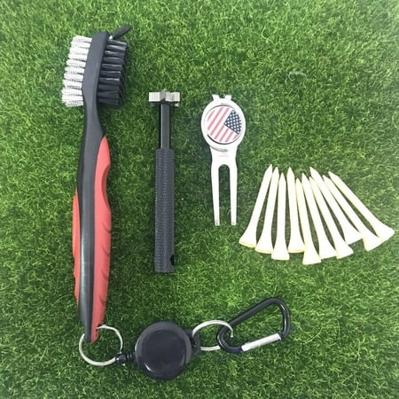 Elegantoss 5 in 1 Golf Club Cleaner Set including Groove Cleaner Brush Set with Groove Sharpener,Magnetic Ball Marker cum Divot Repair & 10 Wooden Tee's for