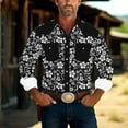 thumbnail image 3 of Wrtxtat Men's Western Cowboy Hippie Shirt Vintage Aztec Camo Printed Casual Pearl Snap Button Up Slim Fit Long Sleeve Work Cargo Shirts with Two Chest Pockets Black#05 XL, 3 of 6