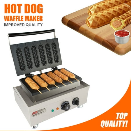 Hot Dog Waffle Maker Commercial 6 PCS Lolly French Hotdog molds 110v | stainless steel Crispy Baking Corn Dog, Sausage Waffles Non-Stick Maker Machine Electric Muffin by ALDKitchen