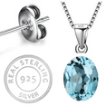 thumbnail image 3 of Femme Jam 925 Sterling Silver Pendant Necklace, Solitaire Oval Cut Natural Blue Topaz Gemstone, Silver Pendant Necklace for Women, 3 of 8