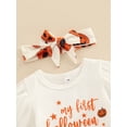 thumbnail image 5 of Newborn Baby Girls My 1st Halloween Outfits Long Sleeve Letter Romper Pumpkin Bell Bottoms Headband Fall Winter Clothes, 5 of 8