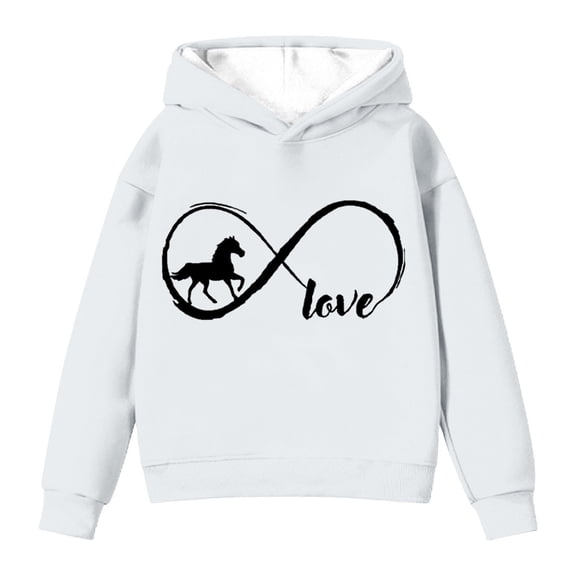 IWRICH Love Horse Hoodie for Kids Girls Hooded Sweatshirt Crew Neck Long Sleeve Pullover Tops,Size 2-14 Years White 160