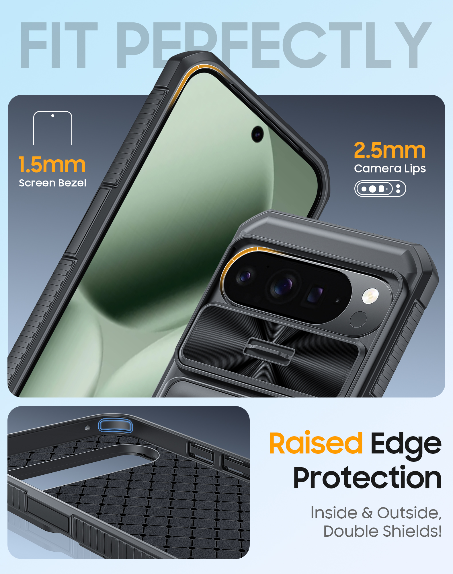 Vizvera for Google Pixel 10 Pro XL Wallet RFlD Cards Holder,Camera Control,Camera Cover,Rugged Shockproof Silicone Protective Phone Case-Black