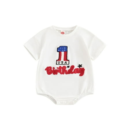

CocMouse Baby 4th of July Romper Short Sleeve Letter Embroidery Bodysuit