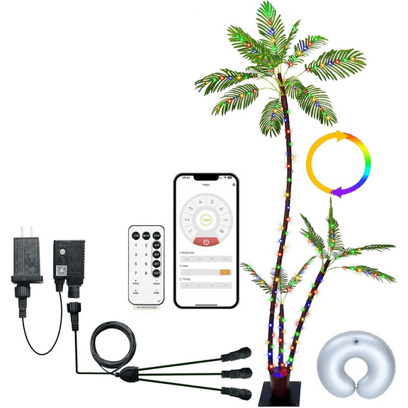 Lighted 7 Feet Palm Tree , App Control Outdoor Christmas Decorations Tree, Artificial 242 LED Fake Palm Trees for Outside Patio, Home, Tiki Bar, Pool, Backyard, Garden