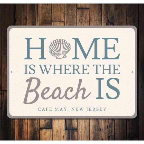 Home Is Where The Beach Is Novelty Sign, Metal Wall Decor - 10x14 inches