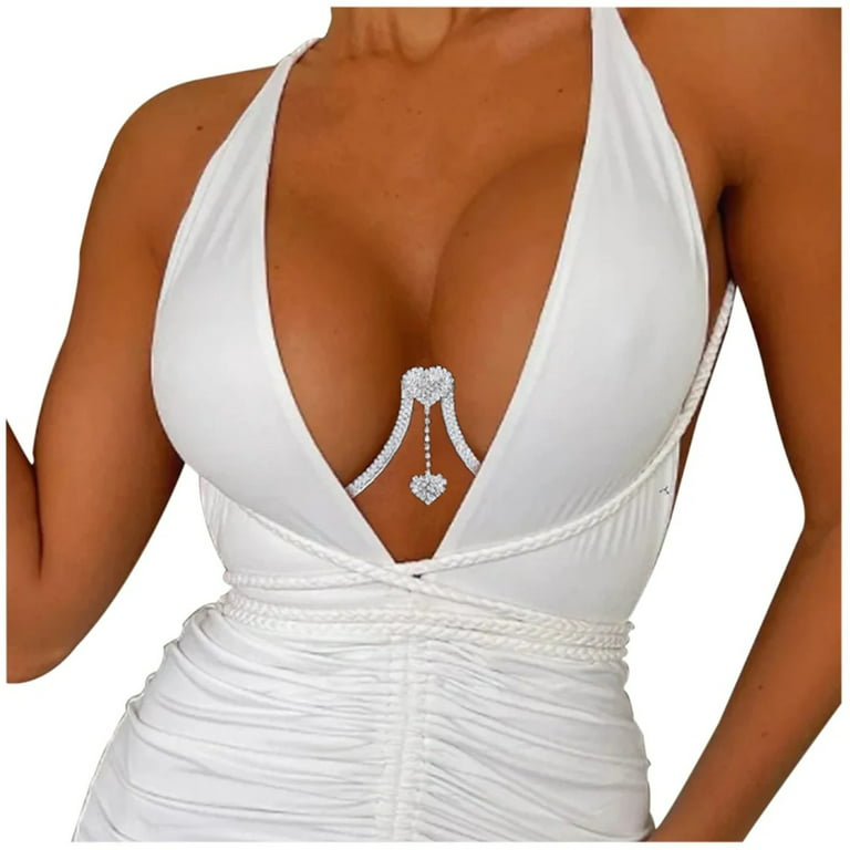 Rhinestone Chest Bracket Bra Chain Body Jewelry Crsytal Breast Body Chain  Heart Bikini Bra Chain for Women