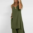 thumbnail image 5 of Linen Sets for Women 2 Piece Wide Leg Pants Sleeveless Cami Top Loose Fit Dressy Lounge Set Casual Summer Outfit, 5 of 8