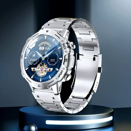 2025 Hot Men's Round Smartwatch, Waterproof, BT Call, 100+ Sports Modes, Steel Band, Android & iPhone Compatible