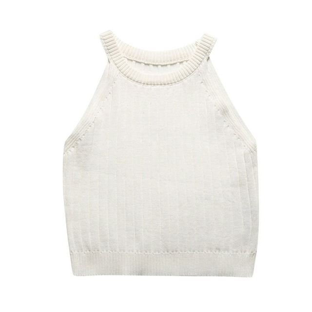 HBFAGFB Débardeurs pour Femmes Mode Col Rond Ajusté Sans Manches T-Shirt Polyvalent Blanc Taille G