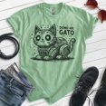 thumbnail image 2 of Domo Arigato Cat T-shirt, Unisex Women's Men's Shirt, Cat Robot Kitten Kitty Roboto Cute Japanese, Heather Apple Green, Small, 2 of 6