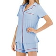 thumbnail image 4 of FAIWAD Women Pajamas Set Short Sleeve Lapel Button Shirt Tops and Elastic Waist Short Pants, 4 of 6