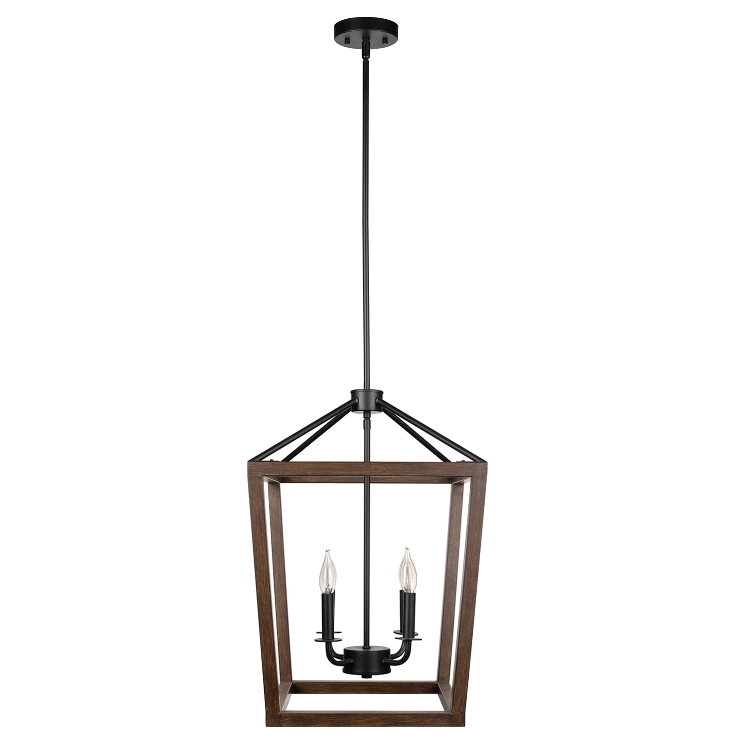Globe Electric 4-Light Matte Black Pendant with Faux Wood Accent, Bulbs Included, 61036