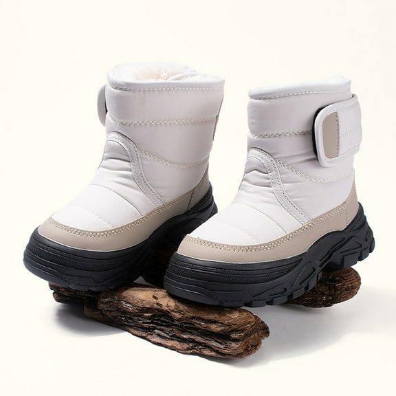 Cethrio Little Girls Snow Boots, Mid Calf Warm Outdoor Non-slip Winter Shoes White Size 13(Little Kids)