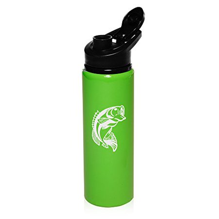 

25 oz Aluminum Sports Water Travel Bottle Bass Fish (Bright-Green)