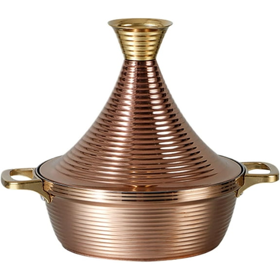 Moroccan Tagine Cooking Pot: 304 Stainless Steel Tagine Pot with 2 Handles,Large Slow Cooker Moroccan Casserole with Cone-Shaped Lid, Non Stick Tagine Pot Moroccan for Cooking,29cm (Gold)