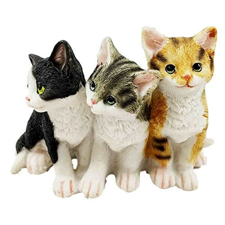 Feline Cat Three Kittens Black Yellow and Grey Kitty Cats Figurine Animal Decor